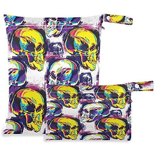 Visesunny Human Skull Desenho colorido esboço de 2pcs bolsa molhada com bolsos com zíper lavandenável lavável para