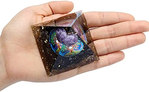 GEHECRST AMETHYST CURAGEM CRISTAL SPEHERE Orgone Pirâmide com pedras de lascas de obsidianas de Reiki e Símbolo da Árvore