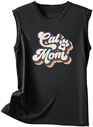 Tanque de dia das mães Tops Mulheres 2023 fofas Camisetas de gato engraçado Camisas de pescoço alto Camisa sem mangas