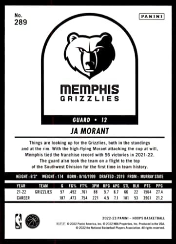 2022-23 HOOPS 289 JA MORANT Memphis Grizzlies NBA Basketball Trading Card