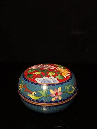 Coleção do templo tibetano Tibetano Old Bronze cloisonne esmalte rico em flores compactas caixas de jóias de jóias casas de ornamentos da cidade