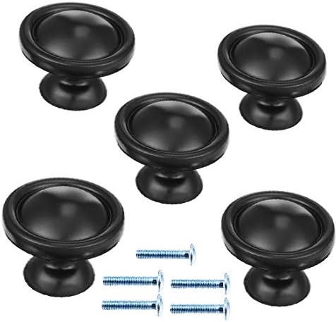 X-Dree Lomia de Zinco 1-3/16in Dia Pull Round Pull Flat preto 5pcs de diámetro, Perilla de Tiro Redondo, Negro Plano 5pcs