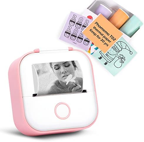MemoQueen T02 Pocket Thermal Photo Printer com menta verde/lavanda roxa/laranja claro, papel térmico adesivo, 53mmx 6,5m/roll, texto preto, mantenha por 20 anos, compatível com iOS e Android