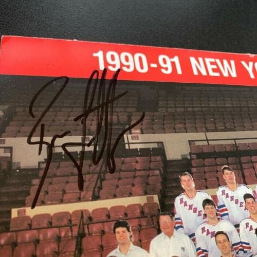 1990-91 Equipe de New York Rangers assinou a foto Brian Leetch Mike Richter - fotos autografadas da NHL