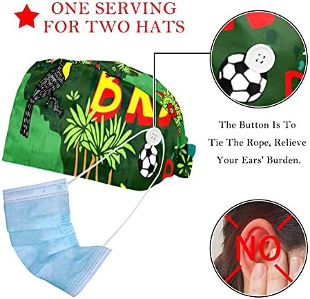 2 Pack Dinosaur Animal Work Caps com banda de moletom para homens, Bouffant Scrub Turban Cap