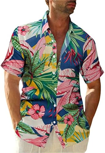 Camisas havaianas de Zdfer Hawaiiano Button Floral Postado Down camisetas de manga curta Fit Fit Summer Summer Spread Spread
