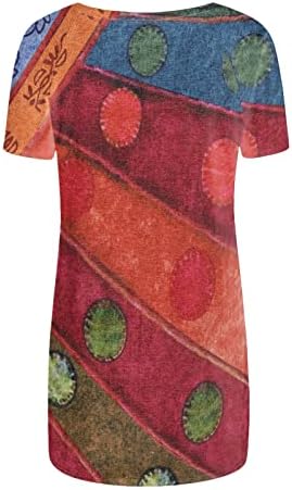 Túnica tops for women 2023 verão manga curta Camiseta de pescoço de pescoço vintage impressão gráfica Bloups Casual Flowy