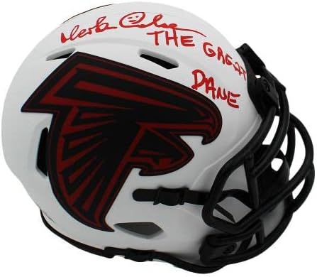 Morten Andersen assinou o Mini Capacete Lunar NFL Speed ​​Atlanta Falcon com inscrição “Great Dane” - Mini capacetes autografados da NFL