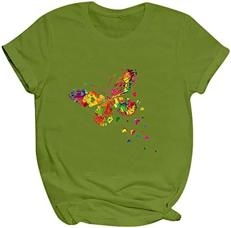 Camisetas de verão feminino tampos de borboleta colorida tampas de manga curta Blusa casual de manga curta camisetas leves e confortáveis