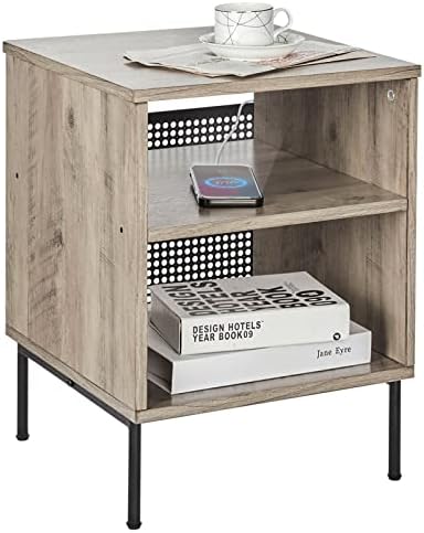 BERHOWATA Nightstand - Mesa lateral de design minimalista com 2 plataforma de armazenamento aberta - 3 Tabela final de camada - Montagem fácil - cinza de marfim