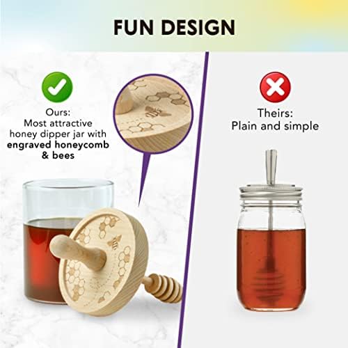 Talismã projeta jarra de mel de vidro com laser gravada com madeira de bilheteria e merda de mel integrada - coleção de abelhas, conjunto