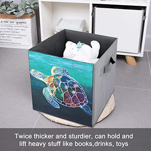 Nudquio Tartaruga marinha Pintura de armazenamento dobrável caixas dobráveis ​​Cubas de tecido Cube Organizador simples com alças