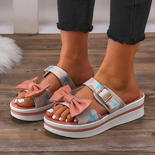 Ladies Fashion Summer Priest Panth Bow Wedge Platform Sandals and Slippers Womens Wedge Sandals Tamanho 9 Fácil