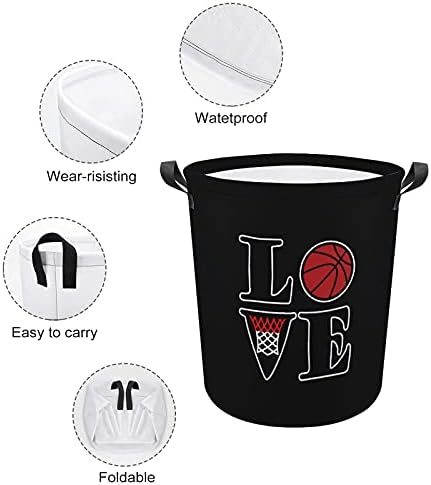 Eu amo basquete oxford pano cesto de lavanderia com alças de cesta de armazenamento para organizador de brinquedos cesto de berçário cesto banheiro