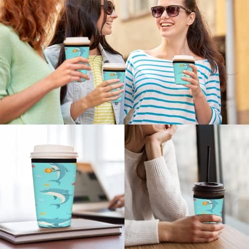 Dolfins fofos Neoprene Cup Solder para xícaras de café geladas, realizando truques reutilizáveis ​​mangas de mangas isolantes