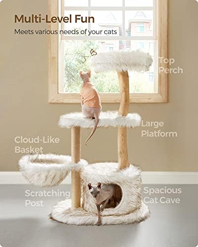Feandrea Cat Scrtanding Post e pacote moderno de árvores de gatos, arranhões de gatos para gatos internos, torre de gatos de madeira para gatos grandes até 22 lb, Greige e UPCA021G01 e UPCT144W01