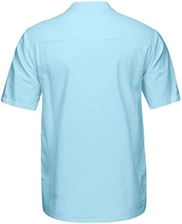 Camisa Henley de linho de algodão masculino, homens de manga curta Tops de verão hippie camisetas de praia casual T Button Botic Basic Tams camisetas