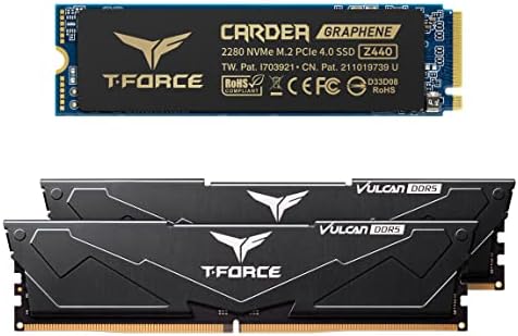 Teamgrupo T-Force Vulcan DDR5 32GB Kit 2x16GB 5200MHz Memória de mesa preto Flbd532G5200HC40CDC01 Pacote com cardea zero z440 2tb nvme pcie gen4 m.2 2280 gamesing ssd leu 5.000 MB/s tm8fpppppnf7 M.2 2280 Gaming SSD LEIA 5.000 MB/S TM8