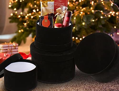 Caixas de presente redondo GNFLUS com tampas para presentes Conjunto de 4 Velvet Nesting Gifts Caixa para aniversário de aniversário