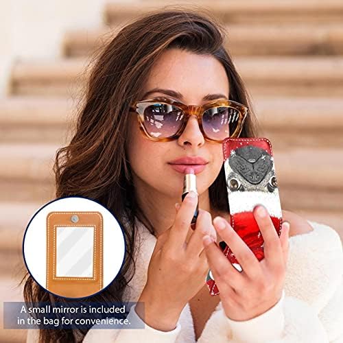 Cão adorável com chapéu de natal chapéu de brilho lábio de batom de batom portátil Bolsa de maquiagem portátil Lipstick Organizer Case With Mini Mini Lipstick Storage Box for Women