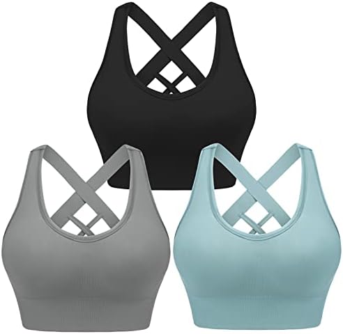 Sykooria feminina Sports Bras High Support Strappy Gym Trepats Tops acolchoados em execução de ioga Bra Multipack Activewear