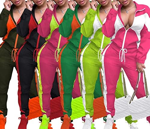Roupas de duas peças Choichic para mulheres ternos de jogging bloco colorido de manga longa com zíper de calças de calças de calça