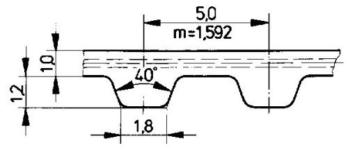 Ametric® 5.510.6 Correnta de tempo de poliuretano métrico, cordões de aço, inclinação de 5 mm, perfil de dente T5, 510 mm