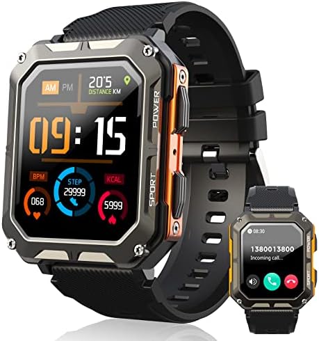 Viran Military Smart Watch for Men, IP68 Smartwatch IP68 Água Rugged com Bluetooth Call 1.83 HD Tactical Outdoor Fitness Tracker 123 Modos esportivos compatíveis com Android iOS