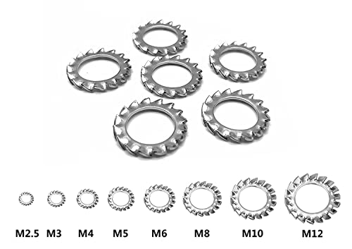 Guard4U 310pcs 8-sizes métricos 304 Aço inoxidável Lasritas de trava de dentes externos Kit de variedade de anel de mola de torno