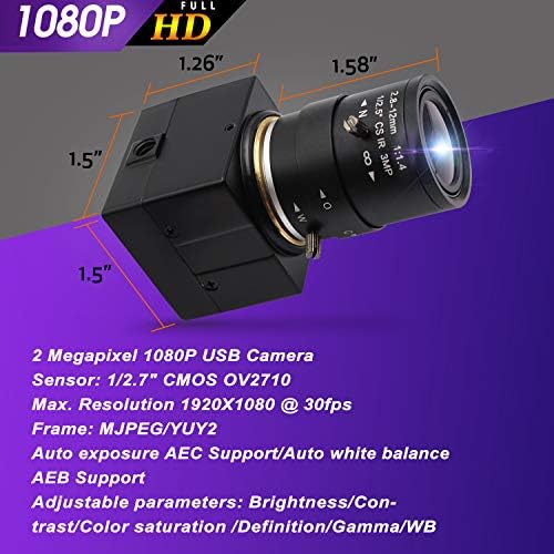 Hotpet 2.8-12mm Lente varifocal Câmera USB High FPS VGA 100FPS USB WCAMERA 1080P MOLHO DE WEBCAM USB CS, câmera da web 2MP HD com câmera CMOS OV2710 Web Cams UVC para Linux Windows Web Camera