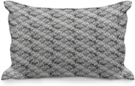 Ambesonne Damasco Cinza Cinzed Cobertão de travesseiros, repetição floral de estilo Damasco com o padrão de detalhes do cisne do coração, capa padrão de travesseiro de sotaque de tamanho king para quarto, 36 x 20, dimgray e branco