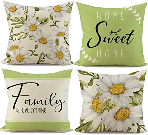 Fiberomance Spring Summer Pillow Caps 18x18 polegadas conjunto de 4 casas doces daisy família é tudo o que decoração de verão decorativo tampa de travesseiro decoração de casa 725