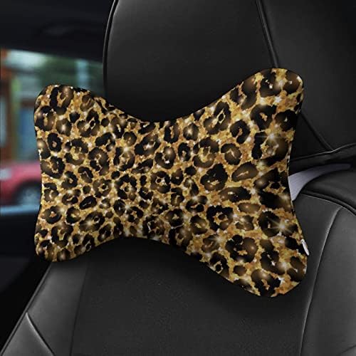 Travesseiro de pescoço do carro de leopardo Glitter 2 PCs Local de pescoço respirável Resto de descanso universal suportes