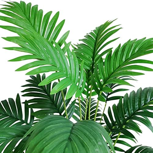 Conjunto de sajandas de 2 plantas artificiais de palmeiras areca em vasos, palmeiras tropicais falsas de 33 polegadas com folhas e caules de vegetação, plantas falsas ao ar livre para casa, decoração de escritório