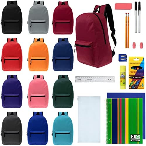 Modas Moda West 17 polegadas Mochilas em massa com kits de suprimentos escolares de 18 peças - Caso de 24 mochilas