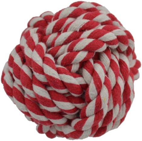 Brinquedo de corda de produtos para animais de estimação incrível, bola de corda de 3,75 polegadas, vermelho