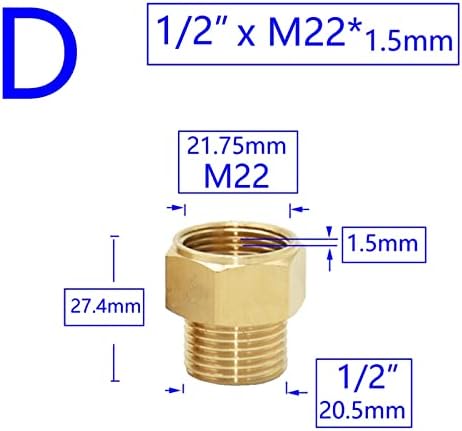 Brass Male feminino M14 M18 M22 Conector de rosca de dente 1,5 mm de cobre Tap Machine Bathrowring Banheiro 1pcs