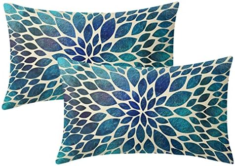 Capas de travesseiros da teal da teal da primavera 12x20 em travesseiros lombares florais azul marinho