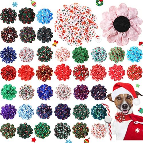 80 peças Flores de cão de Natal Cão de gola de cachorro Flores de cachorro Charms Acessórios para colarinho de colarinho Flor de