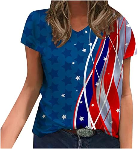 4 de julho de 2023 Tshirts for Women Fashion American Flag Top Patriótico Estrelas listras T-shirts Independence Day Bloups