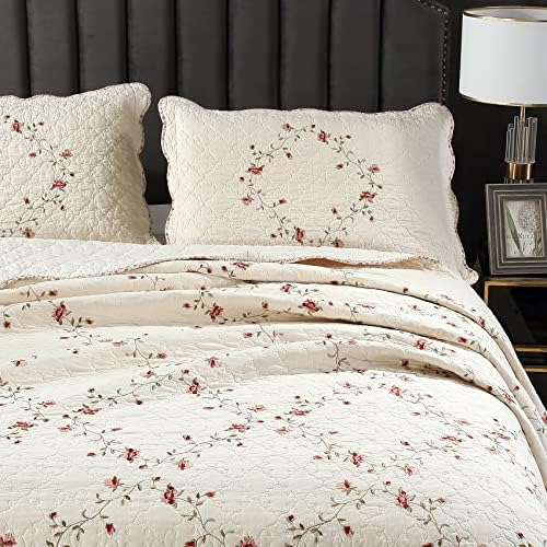 BQF 3 peças Floral bordadas colcha King Size 1 Quilt e 2 travesseiros shams algodão King Quilt Conjunto