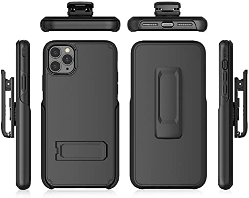 Fingic iPhone 11 Pro Max Case Holster Combo Shell Devador pesado Robusto 3 em 1 híbrido Hard Hard PC TPU Soft TPU Bumper Kickstaned