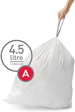 Código Simplehuman Um lixo de cordão de ajuste personalizado em pacotes de dispensadores, contagem de 90, 4,5 litros / 1,2 galão, branco