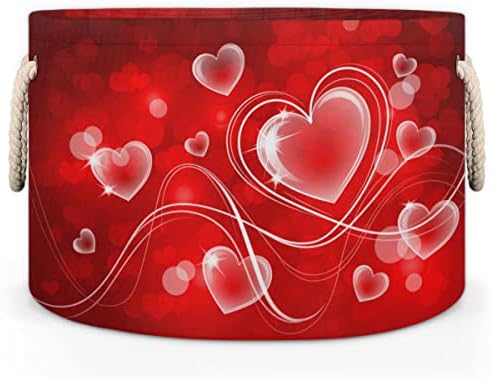 Dia dos Namorados Vermelho Love Heart Grandes cestas redondas para cestas de lavanderia de armazenamento com alças cestas de armazenamento