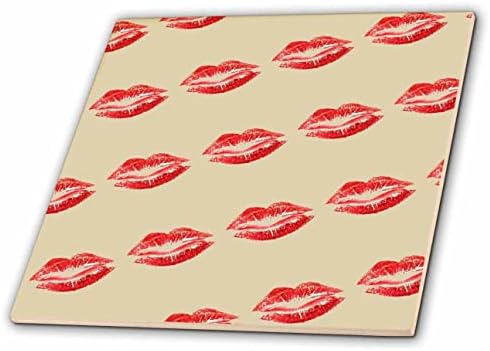 3drose taiche - vetor - beijo de batom - lindo padrão de beijo vermelho em ecru - azulejos