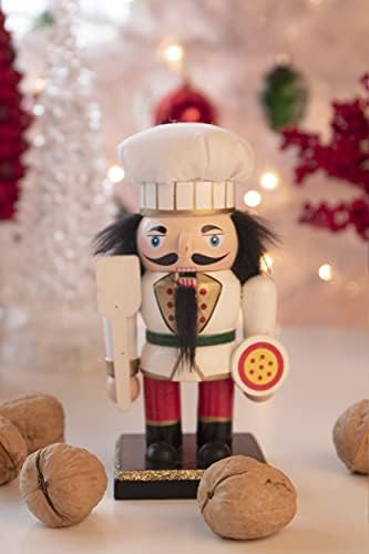 Criações inteligentes Chef de pizza italiano de 6 polegadas de madeira tradicional, decoração de Natal festiva para prateleiras e mesas