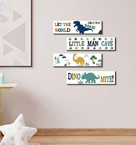Shlinco 4 peças decoração de dinossauros Placas de parede pendurada de madeira, citações inspiradoras da arte da