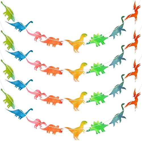 4 PCs Banner de dinossauros em aquarela decorações de festas de dinossauros para festas para festa de aniversário crianças