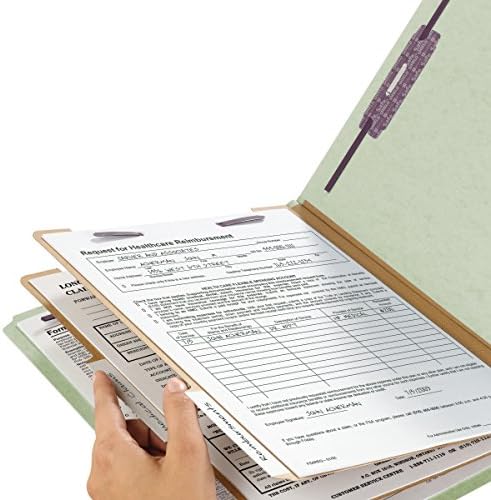 Smead Pressboard Classification File Paster com prendedores de escudo seguro, 2 divisores, expansão de 2 , tamanho da letra, cinza/verde, 10 por caixa