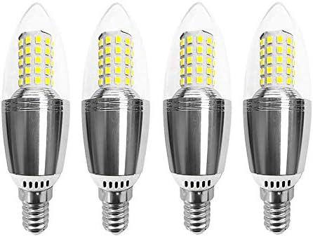 E14 lâmpadas de milho LED 12W E14 BASE CANDELABRA BULBS DE 12 WATT LED BULS, Luz do dia 6000K, superfície de prata não minimizível e listra, pacote de 4